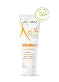 A Derma A-Derma Protect Latte Solare Viso E Corpo Protezione Molto Alta SPF50+ Per Pelle Fragile Del Bambino